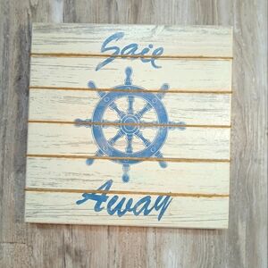 Nautical Blue and Cream Distressed look Wall Decor "Sail Away" ⛵️ ⚓️
